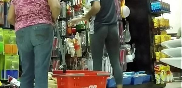 wearing see thru leggings in supermarket
